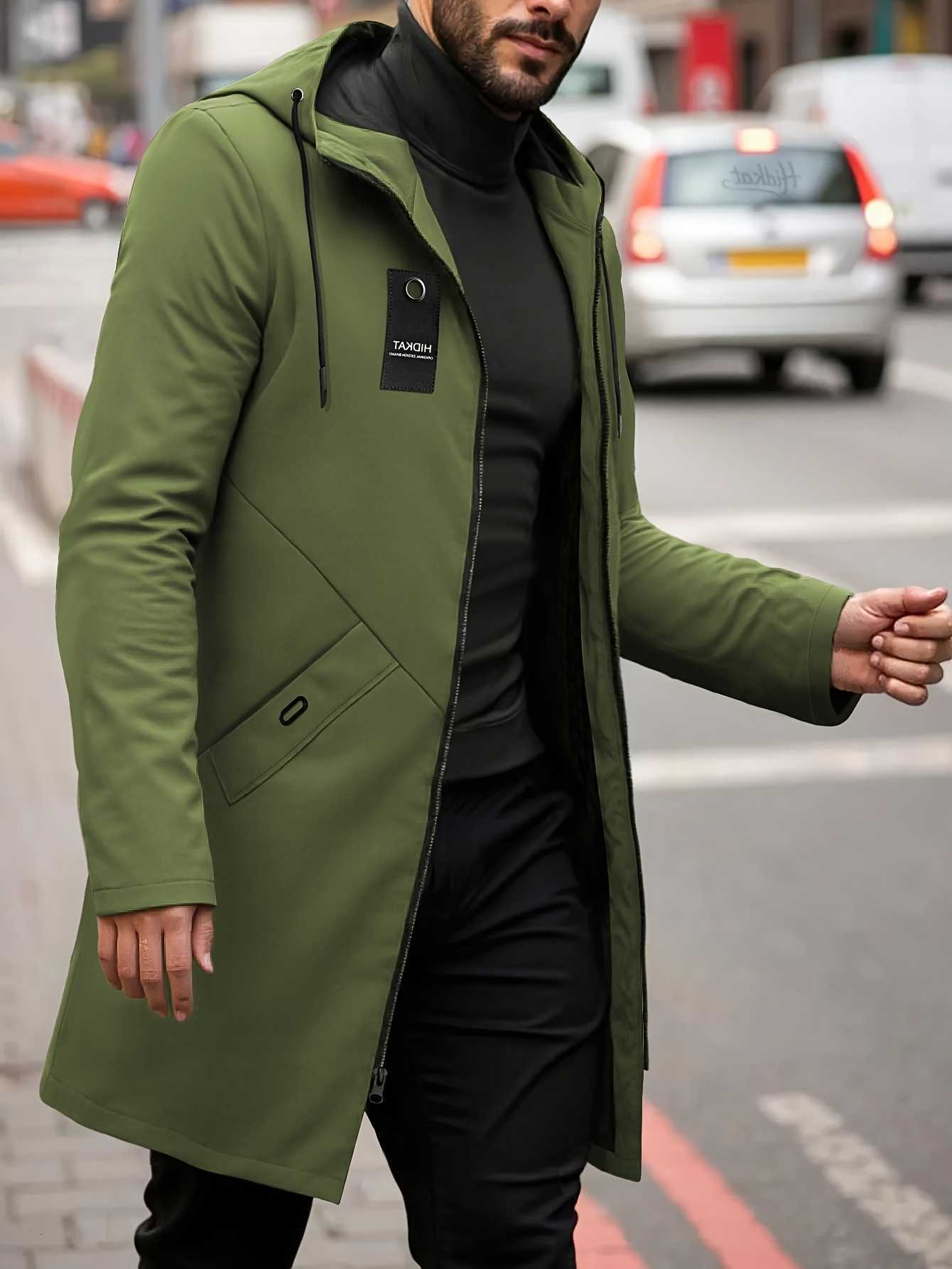 Mid-Length Trench Coat Jacket Men's Lightweight Breathable Fashionable Daily Casual Wear Spring Fall Essential Hooded Coat Top D260902