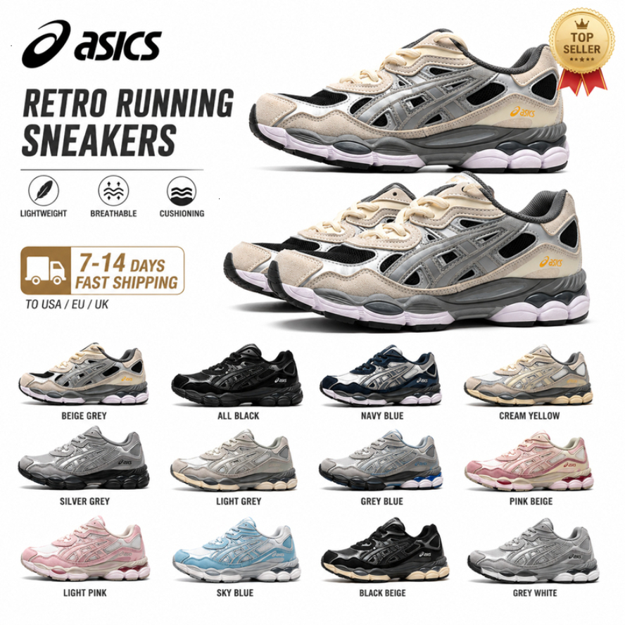 Asics GEL NYC urbancore Rindsleder Stoff Kunstleder Runde Zehen Schnürung Sport Low Top Lifestyle Casual Sneakers für Herren Beige Grau