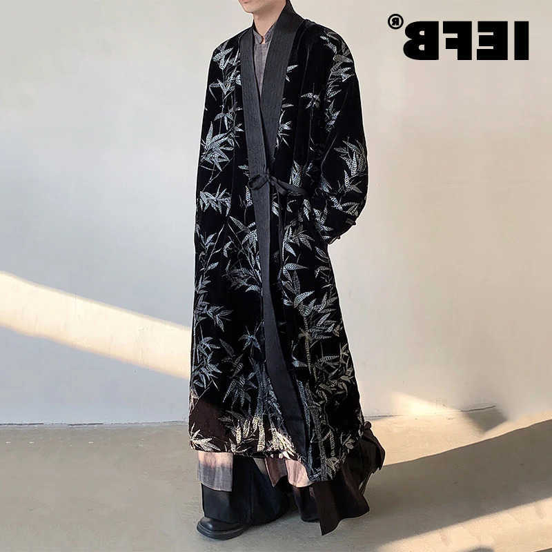 Spring IEFB Men's Trench Coat Embroidered Silver Bamboo Decoration New Chinese Style Stand Collar Handsome Male Clothing 9W1706 D260902