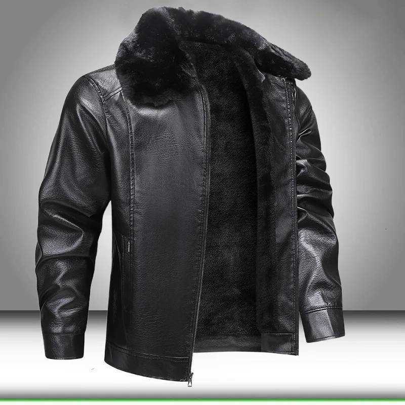 Collar Men Faux Jacket Fur Winter Fleece Lined Biker Jackets Fashion Motorcycle Leather Coat Outwear Casual Streetwear D2609021 a0