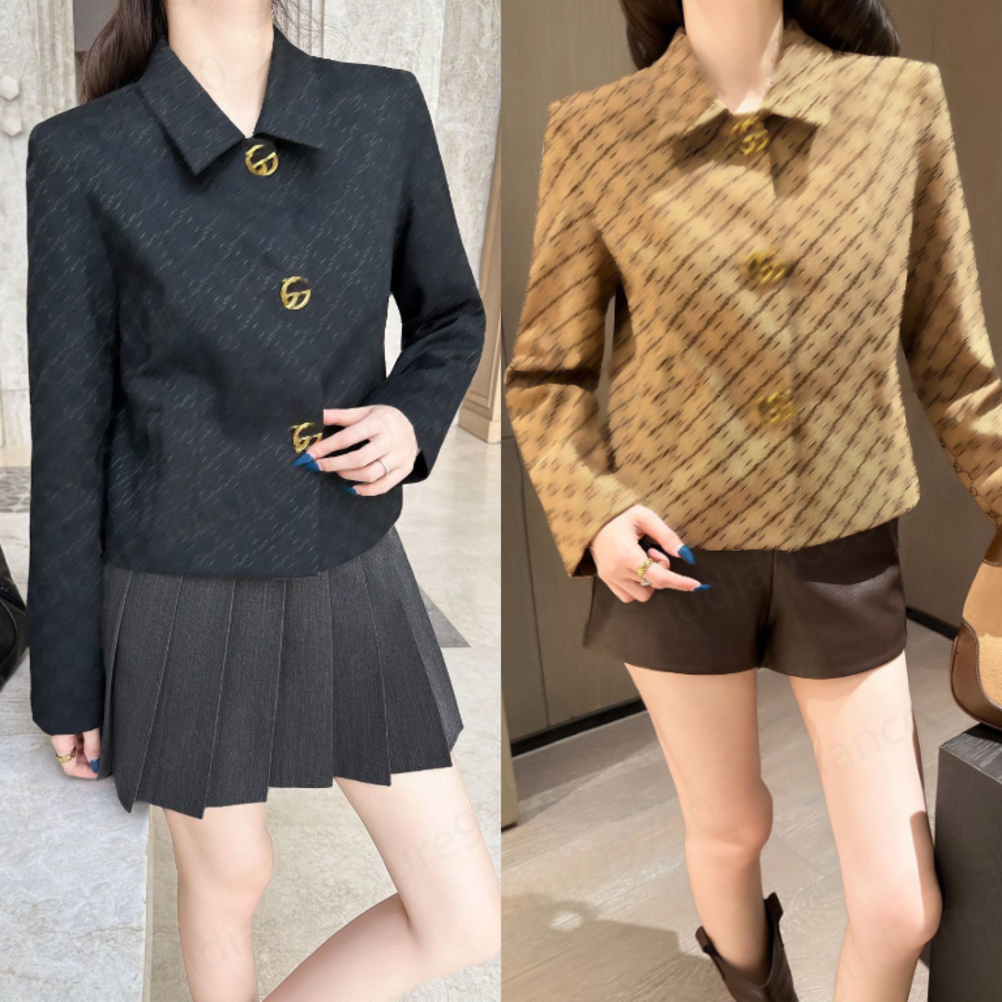 Vintage GG jacket women Printed Cropped Blazer Turn Down Collar g Outerwear with Side Pockets Brand Fashion Fabric Casual fucci Jacket Outer Coat e3