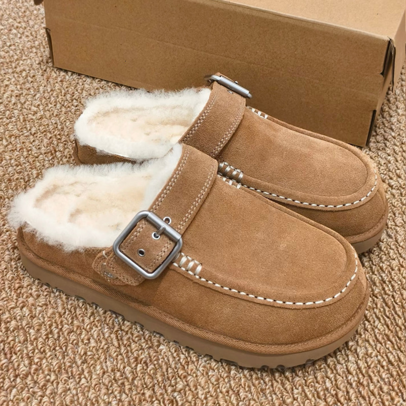Designer Fur Slides Goldenstar Evelina Boucle Sabots Femmes Plate-forme Pantoufles Mules En Daim Mi Talon Mocassins Dos Nu Chaussures D'hiver En