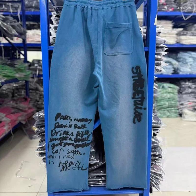 Men's Pants Quality Vintage Washed Blue PALY Trousers Men Women 2026 Oversize Hip Hop Streetwear Casual Jogger Sweatpants