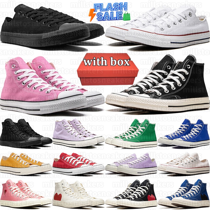 Flash Sale Unisex Canvas Shoes High Top Low Top Sneakers Multi-Color Heart Design with Box Casual Trainers Free Shipping