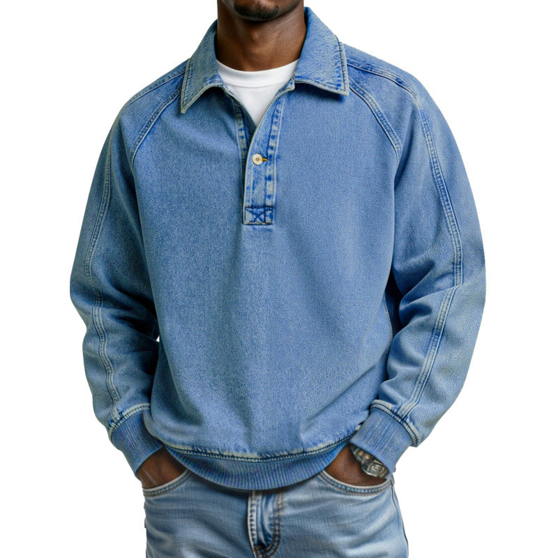 Designer 2026 European and American Autumn/Winter Men's Vintage Distressed Button Solid Color Loose Hoodie Sports Polo Sweatshirt c2