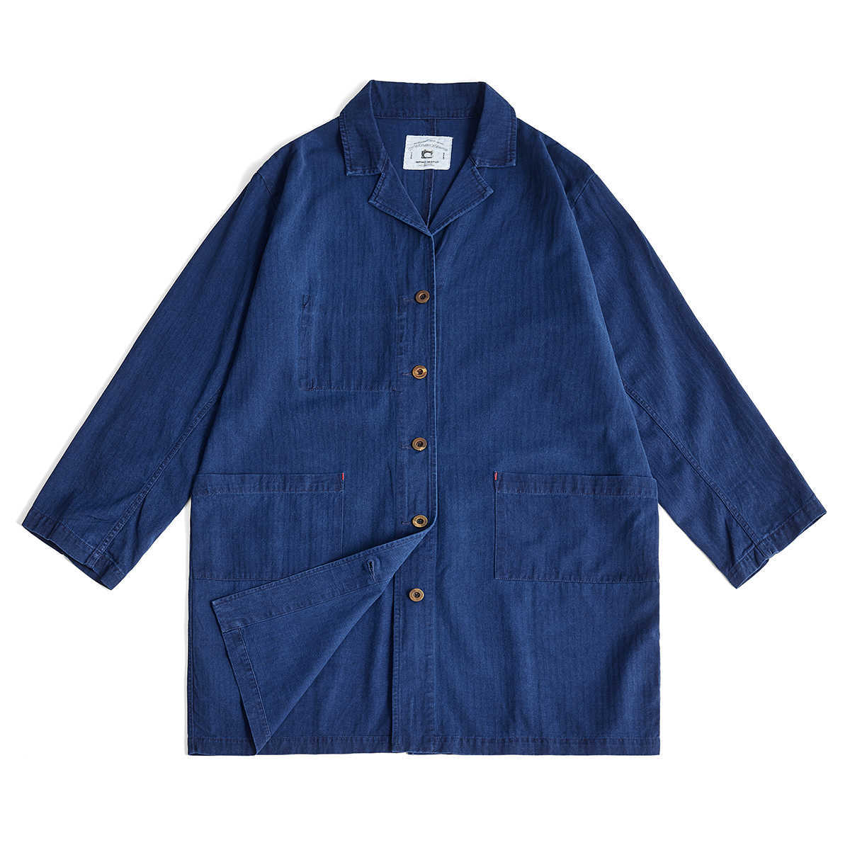 Coat Akkad Trench Kuti Long Men Vegetal Indigo Dyed Long Sleeve Thin Jacket Japanese Vintage Casual D260902