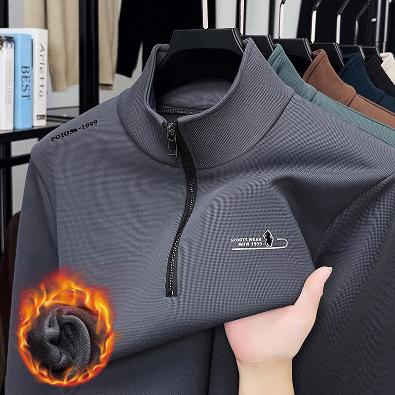 Designer Factory direct men's sweatshirt 2026 autumn polo shirt fleece lined versatile non pilling popular warm base layer for sales ad