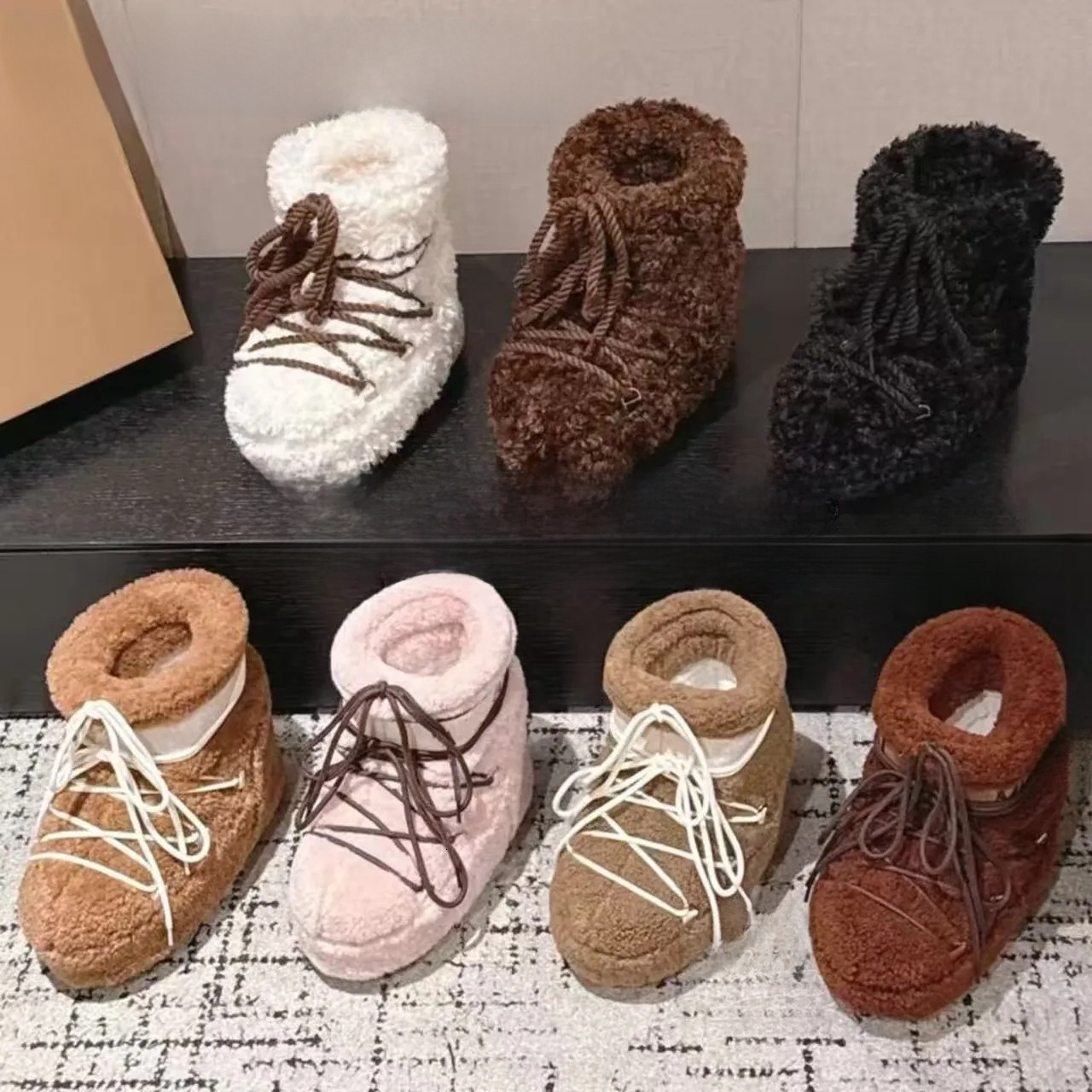 wool boot Icon Nylon Women Designer Moon Snow Men Winter Suede Furry Anti skid keeping Combat Boots Middle Short Tube Thick Bottom Frenulum Warm Sho