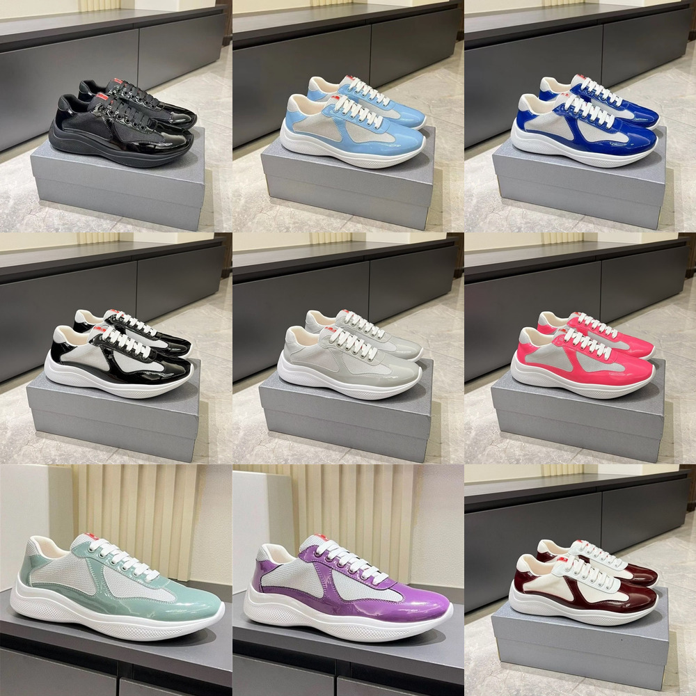 Baskets unisexes de styliste en cuir verni, maille épissée, légères, semelle épaisse, à lacets, basses, chaussures de Sport de marche décontracté