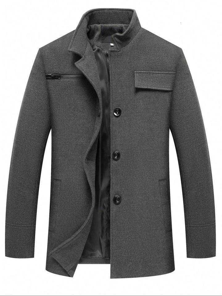 Woolen Overcoat Long Sleeve Men's Solid Casual Jacket with Pockets Comfortable Daily Wear Business Sports Fashion D260902