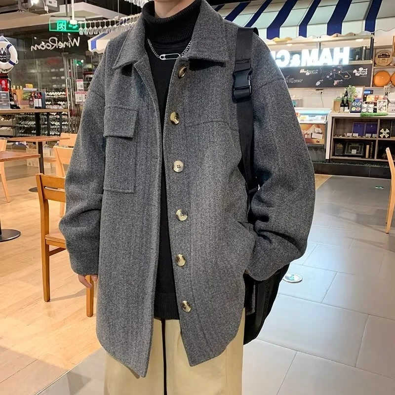 to Mid Thickened Long Men's Woolen Windbreaker for Autumn and Winter 2025 Men's Outerwear With a Sense of fit Youth Woolen Coat D260902