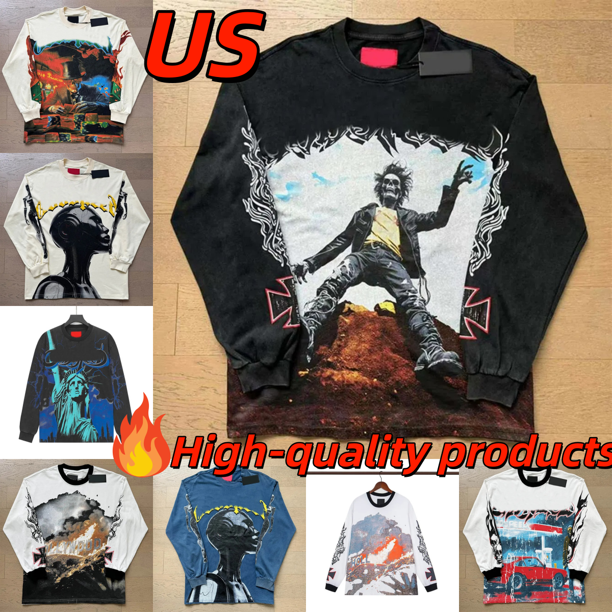 Y2K Harajuku Punk Hip Hop Streetwear Loose Baggy Long Sleeve Sweatshirt Suitable For Men And Women Daily Casual Outfits