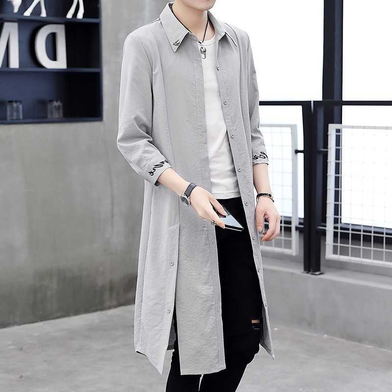 Long Men's Shirts Styles Trench Over The Knee Coat Handsome Solid Color Sunscreen Outwear Summer Thin Sunscreen Outwear Clothing D260902