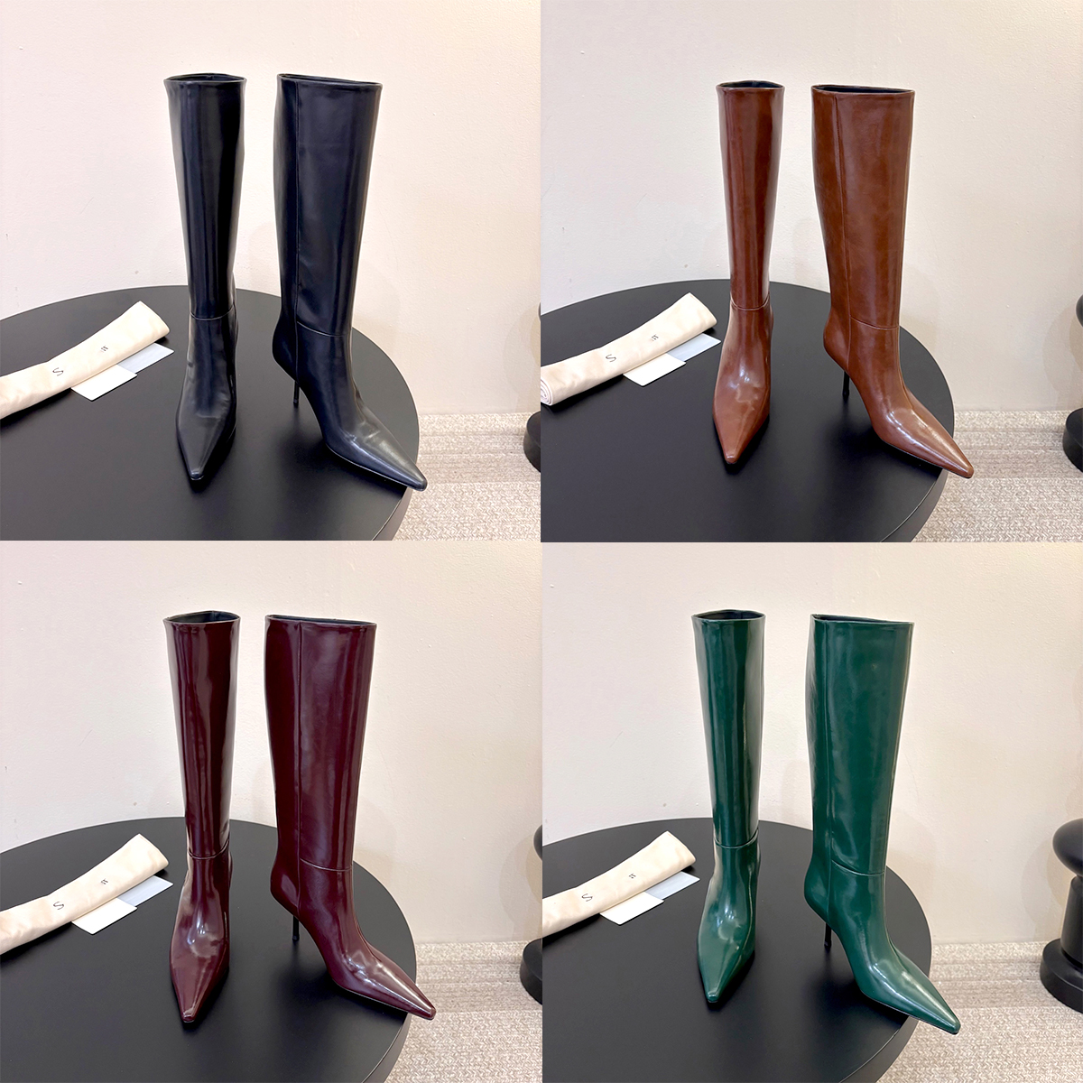 Stiletto Heel Long Knee High Boots Fashion Women Sexy Western luxurys Designer Smooth Leather Side Zip Roman Boots Pointed Toe Evening Party Ladies
