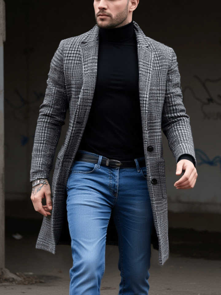Wool New Checkered Arrival Men's Overcoat Single Breasted Thickened With Lining EU Sizes Winter Commuting Outdoor Style D260902