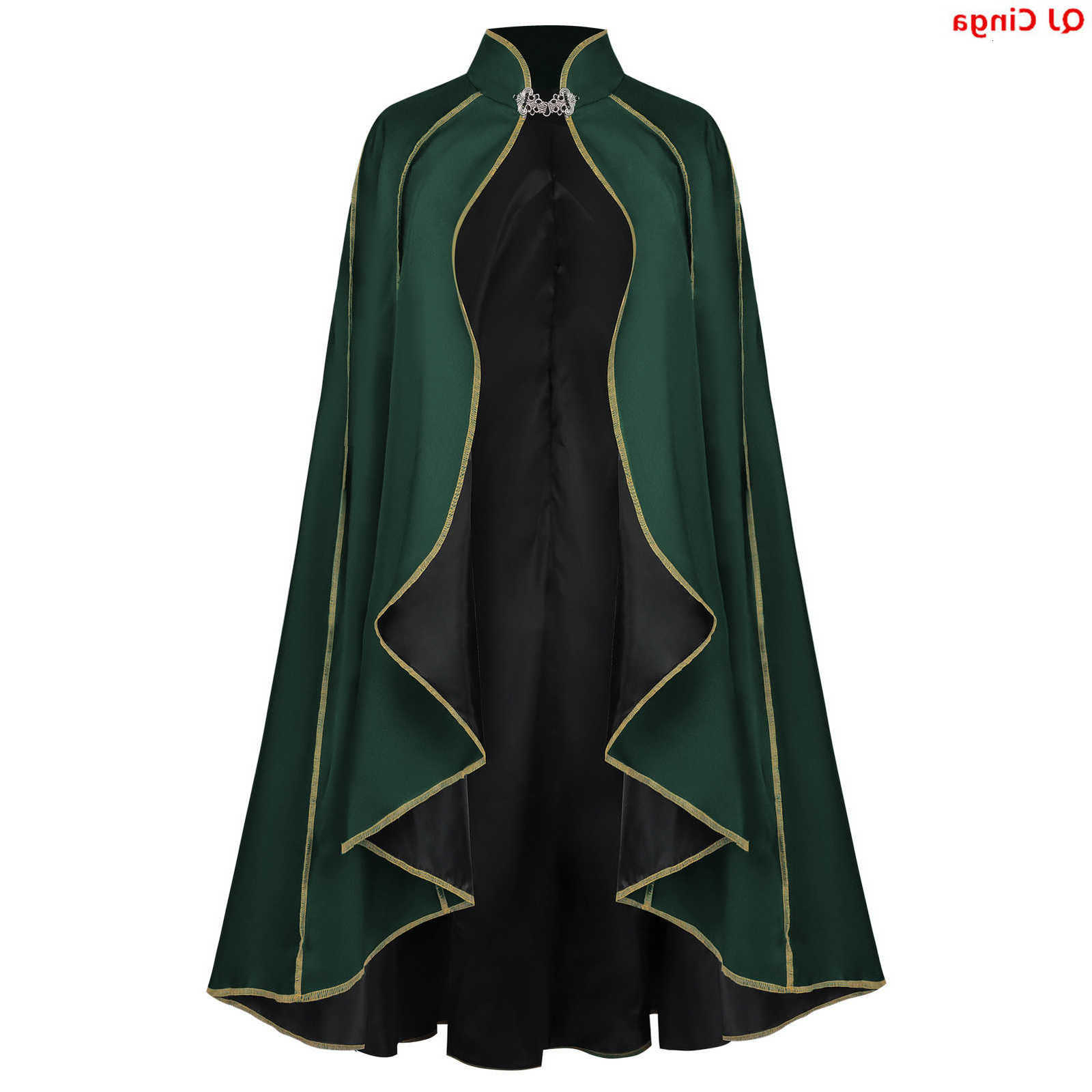 Men's Halloween Cape with Green Gold Trim Dark-Style Cosplay Robe Jacket. 2026 New D260902