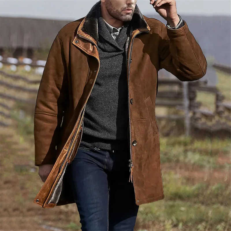 and American Men's New European Mid-Long Fur-Integrated Style Wool Coat for Autumn and Winter Fashion Zipper Quality Outerwear D260902