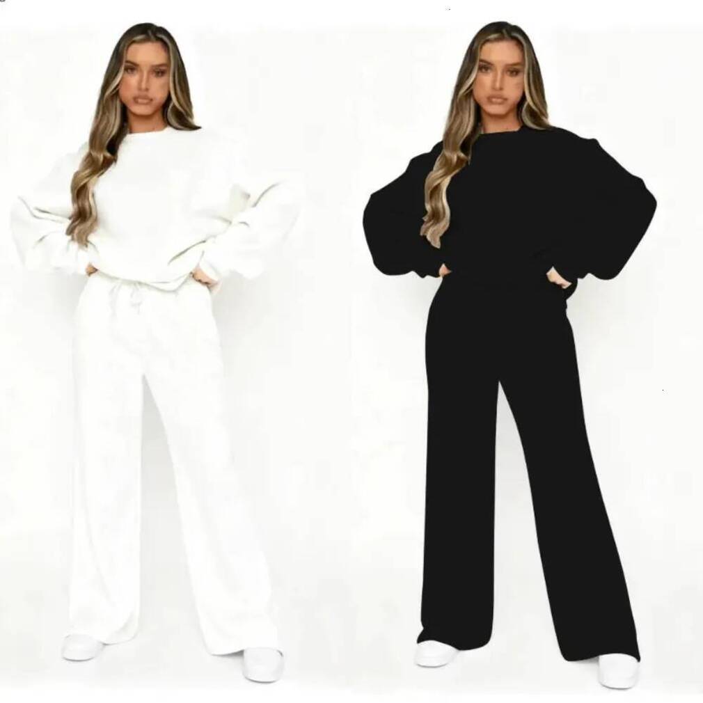 2026 outdoor Women Yoga Solid Color Loungewear Matching Set Drawstring Pocket Jogger Pants O Neck Long Sleeve Sweatshirt Soft Activewear For Outdoor