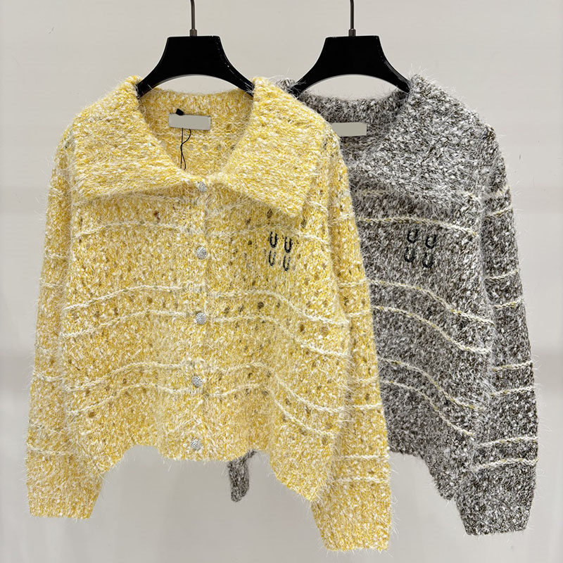 Women Marled Knit Cardigans Lapel Collar Button Long Sleeve Coats Embroidery Vintage Fall Sweaters for Women