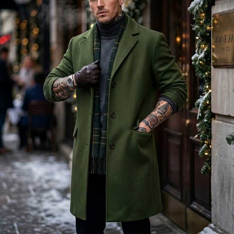 Winter Men's Wool Blend New Extended-Length Trench Coat Single-Breasted Design Business Casual Mature Streetwear Coat for Man D260902