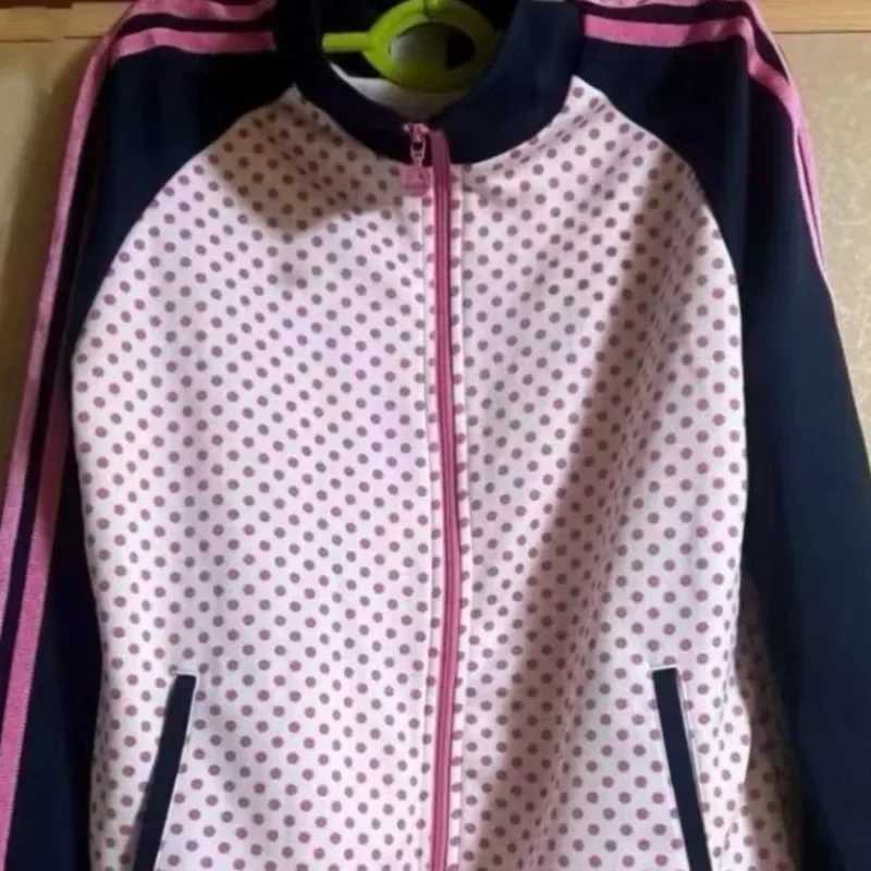 Dot American Subculture Print Polka Hoodie Vintage Harajuku Patchwork Sports Coat Women's Swt Loose Casual Zipper Jacket Tops M260901