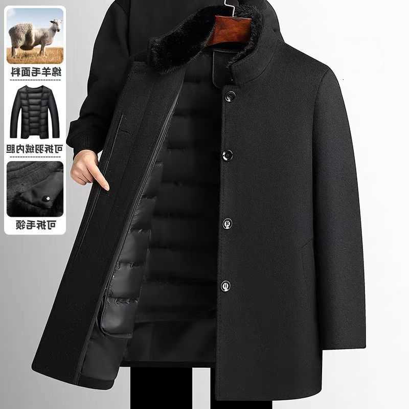 Fashion Winter Wool Coat Men's Outdoor Camping Long 100% Wool Double-sided Trend Down Inner Wool Coa ropa hombre Clothing D260902