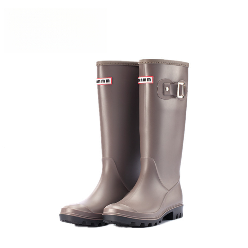 Waterproof Knee High Rain Boots For Women Pink Rubber Material Metal Buckle Non Slip Sole Outdoor Shoes