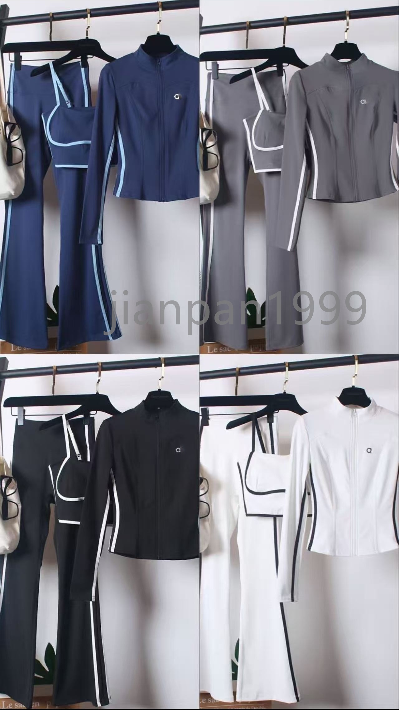 Designer Yoga Suit Womens High Elastic Tight Sports Suit Bra Cropped Jacket Flared Leggings Running Fitness Three-piece Set
