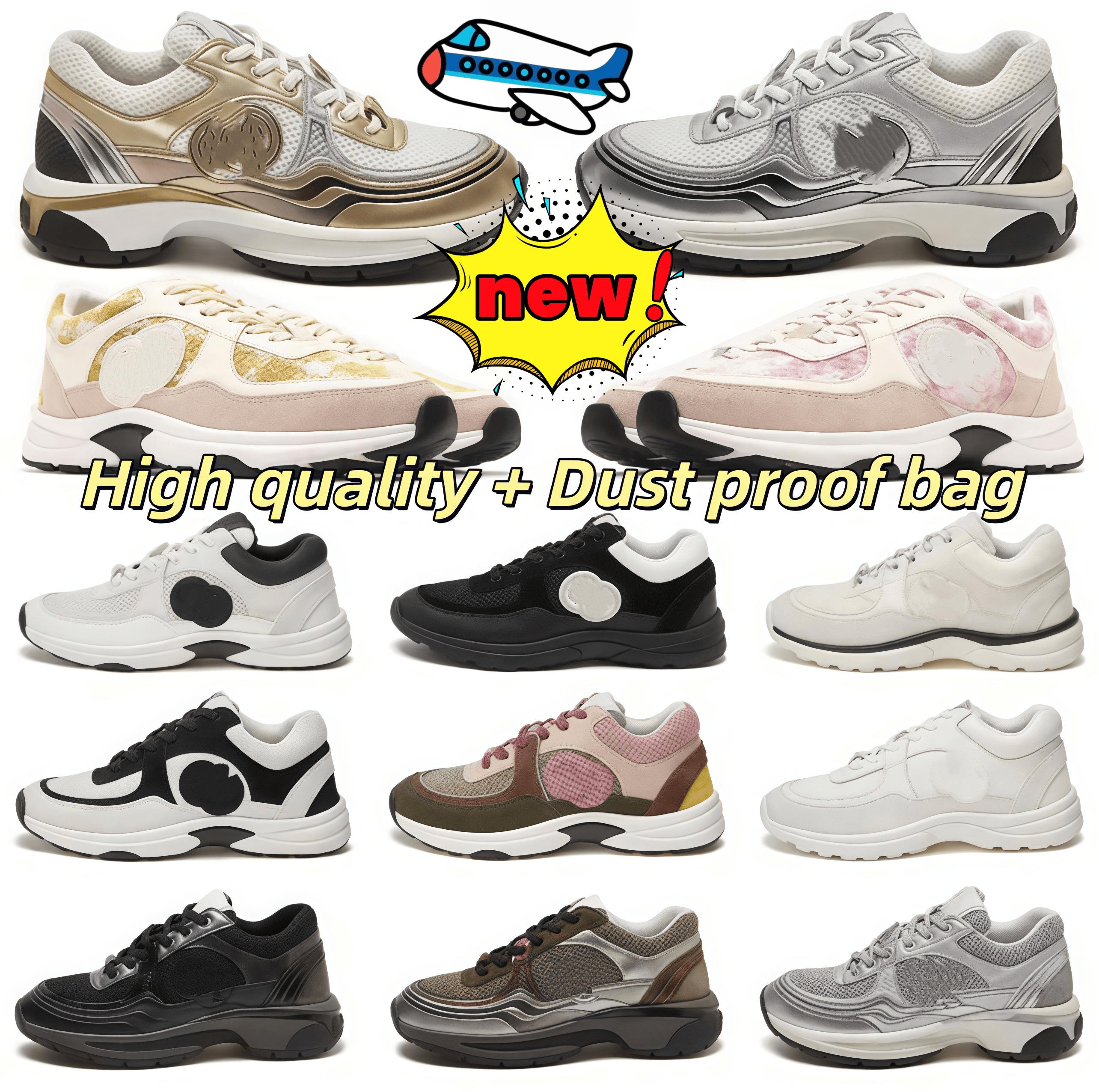 Designer shoes womens Sneakers mens Golden SilverHorn King Black white Silver casual shoes womens Running CC Sneakers Reflective with box size 35-45