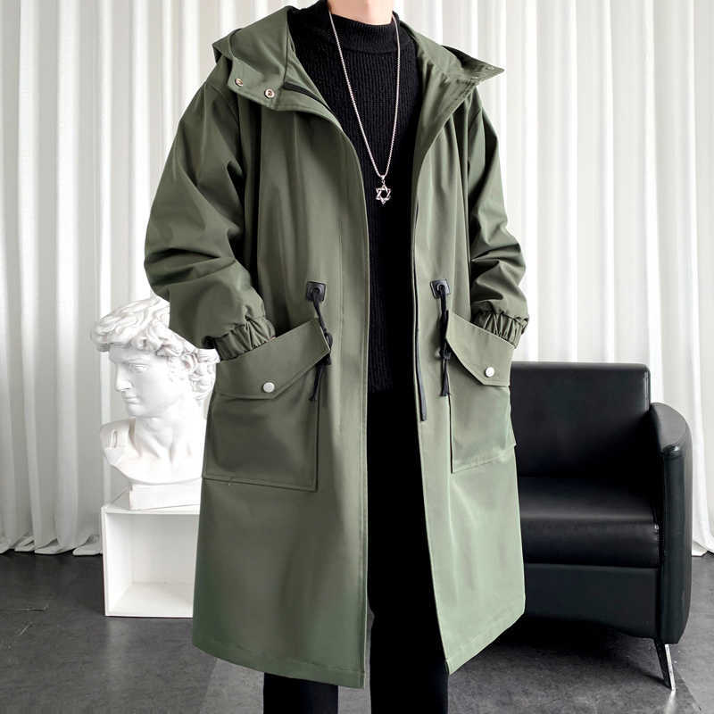 Fashion Mens New Trench Coat Army green Overcoat Men Casual Windbreaker Solid Long Coat Male Autumn Homme Black/Khaki/Army green D260902