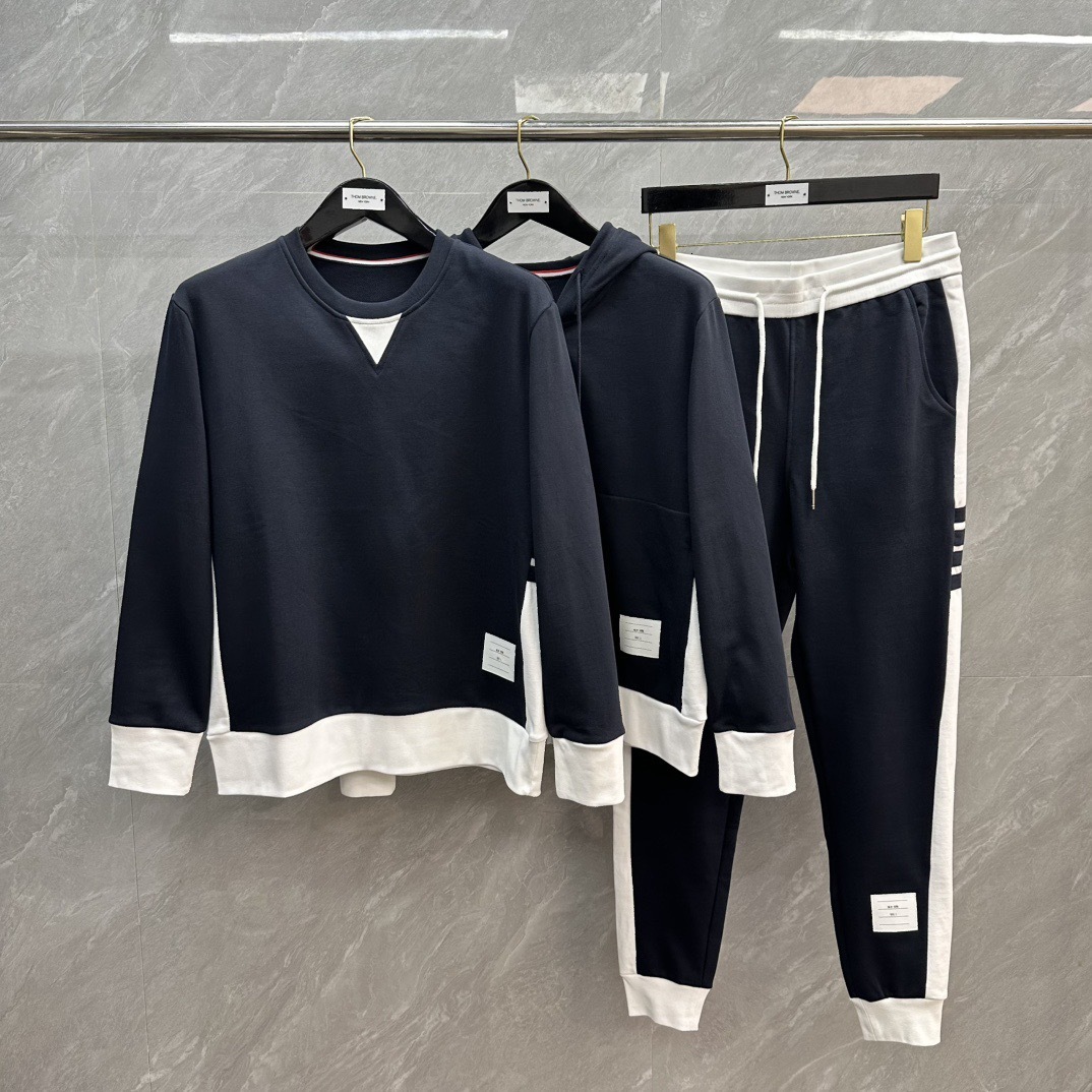 Designer Cotton Tracksuit White Edged Four Stripe Zip up Hoodie Casual Sports Sweatpants Suit for Men and Women