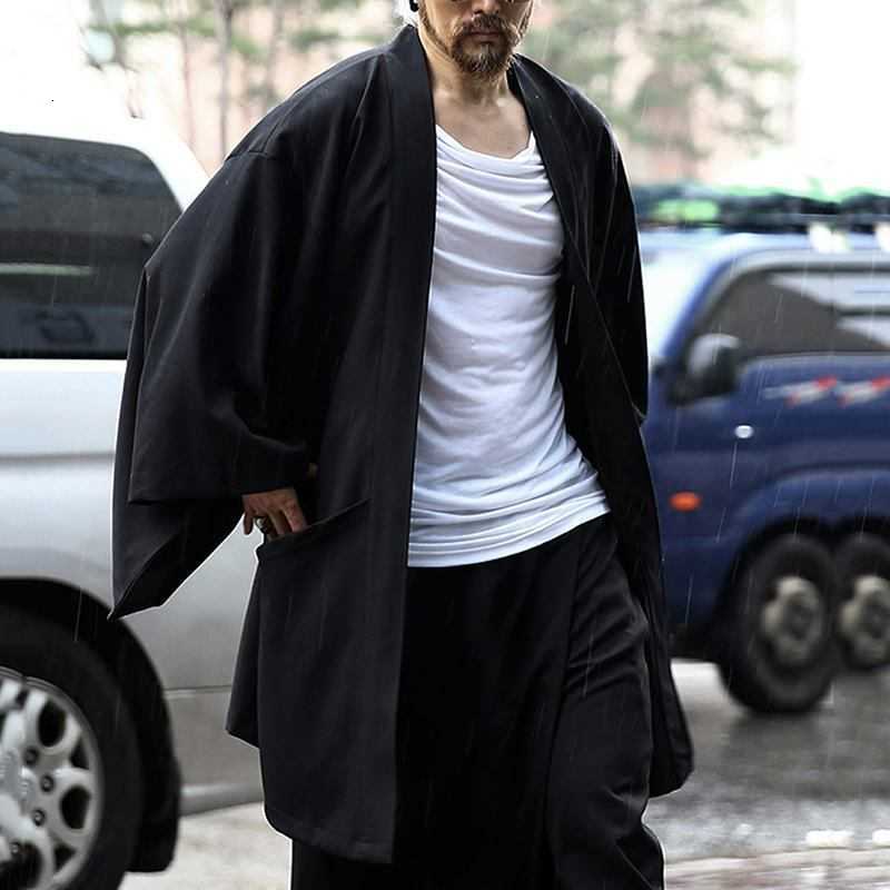 Bat-sleeved Solid-color Men's Cardigan New Loose And Trendy Performance Clothes Medium And Long Versatile Personalized Jacket D260902