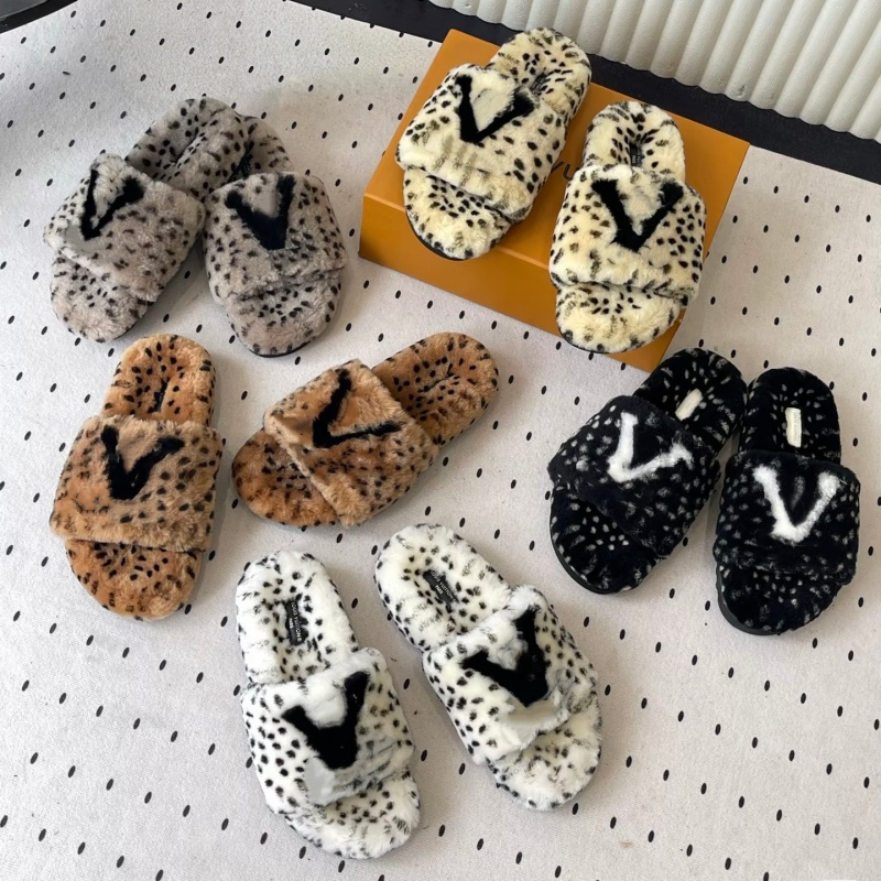 Women slide Winter Wool slippers Leopard print Furry Fur Fluffy Slides Designer Plush Mules for Luxury Comfort Warm Fall Fuzzy Indoor Homewear fashi