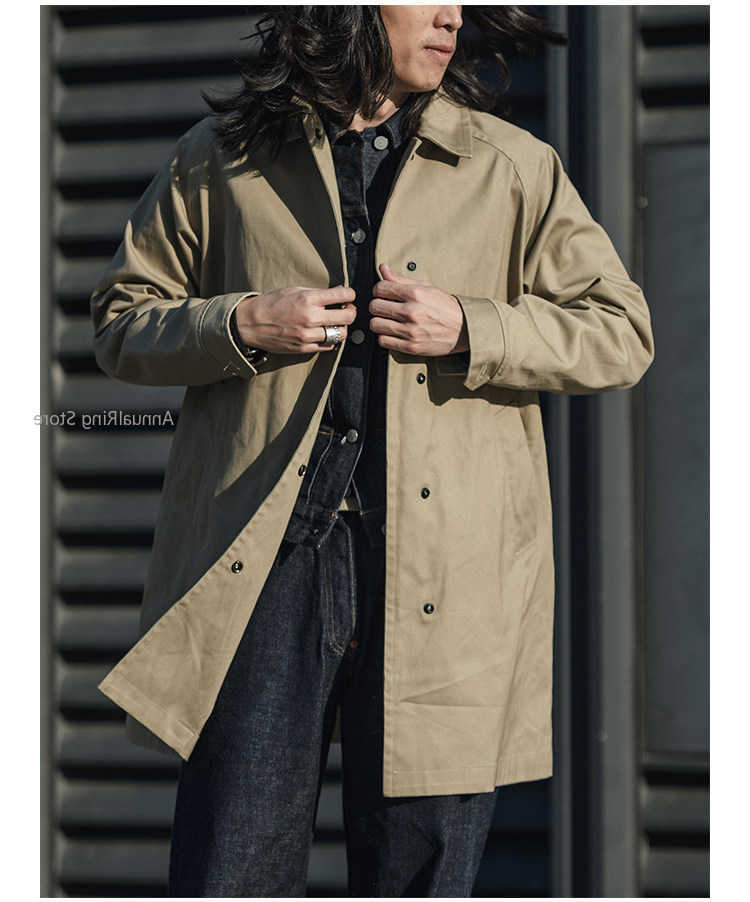 Trench NON STOCK Coat Long Loose Fit Windbreaker Heavyweight Twill Vintage Long Jackets for Men's Fall and Spring D260902