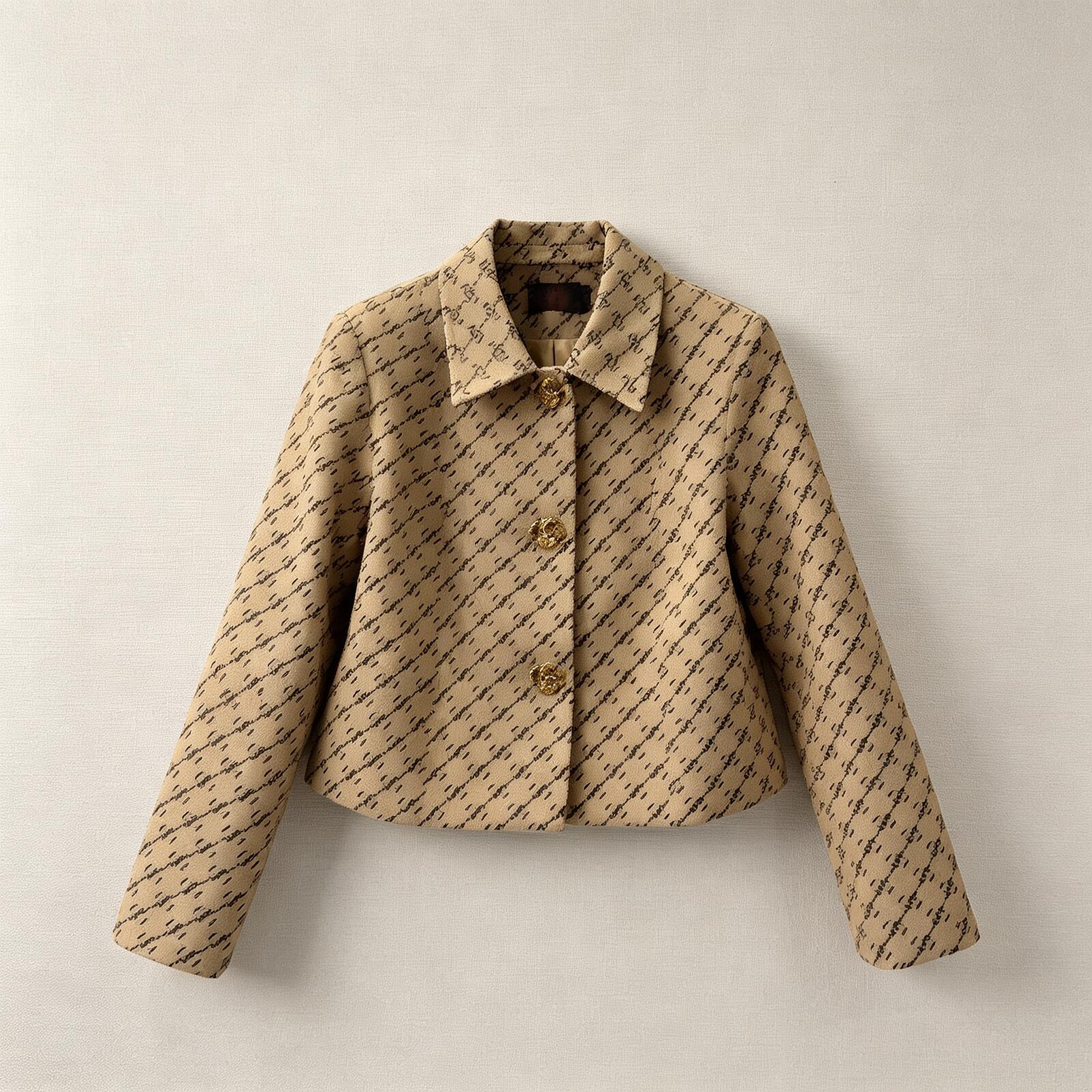 GG Fashion jacket designer womens Allover Pattern Cropped Outerwear Long Sleeve Lapel Collar Relaxed Fit Lightweight Jacket Elegant Casual Blazer Fa