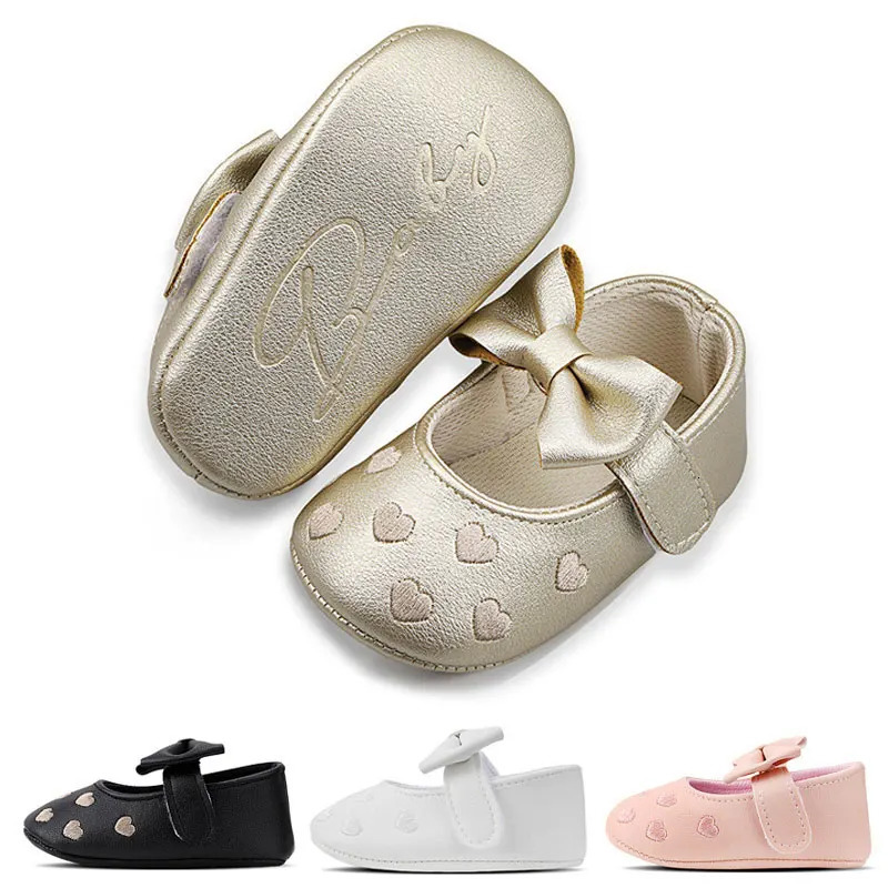Robe classique avec nœud papillon et cœur, chaussures antidérapantes à semelle souple, pour les premiers pas des bébés filles de 0 à 18 mois, 260