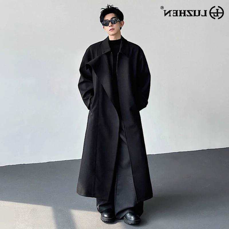 2026 New Solid LUZHEN Color Cross Placket Knee-length Windbreaker Coat Men's Fashion Temperament Trench JY6770 D260902
