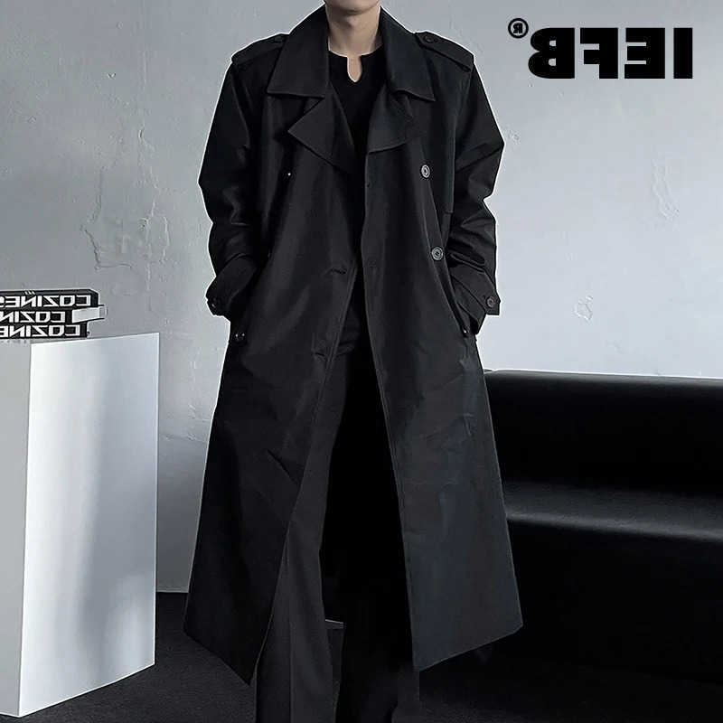 Men's Autumm IEFB Windbreakers New Solid Color Korean Style Sashes Double Breasted Coats Overknee Loose Male Trenchcoats 9X703 D260902