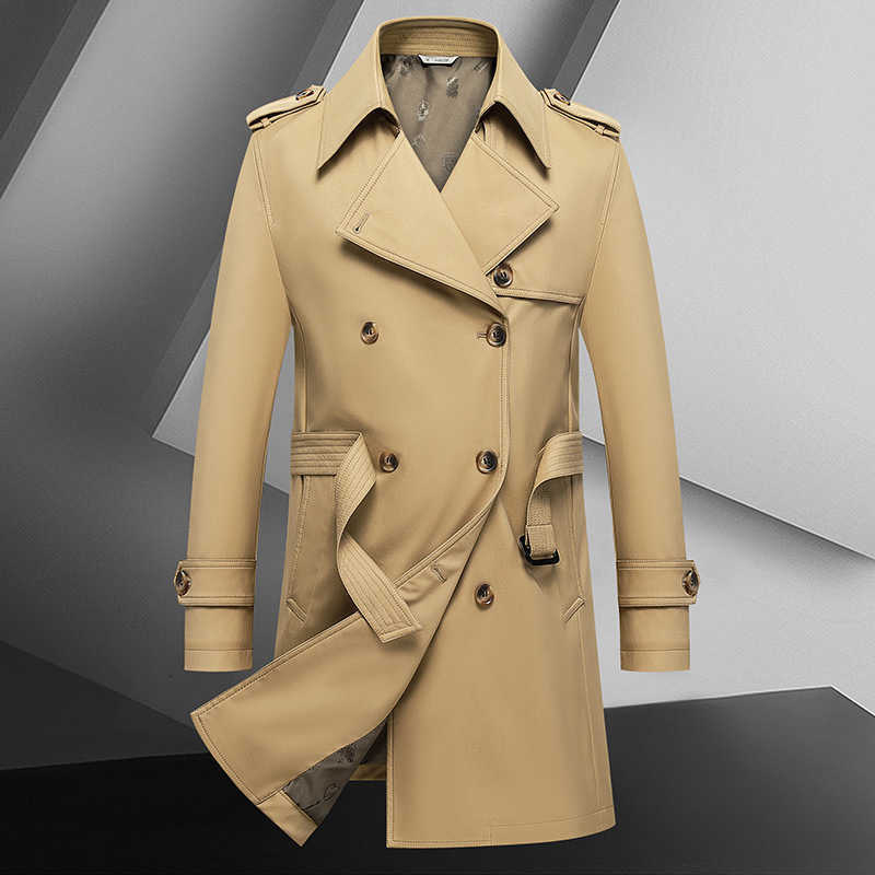 Men's Spring Fashion Autumn New Solid Color Simple Casual Trendy Double-breasted Long Sleeve Plus Size Trench Male Coat Clothes D260902