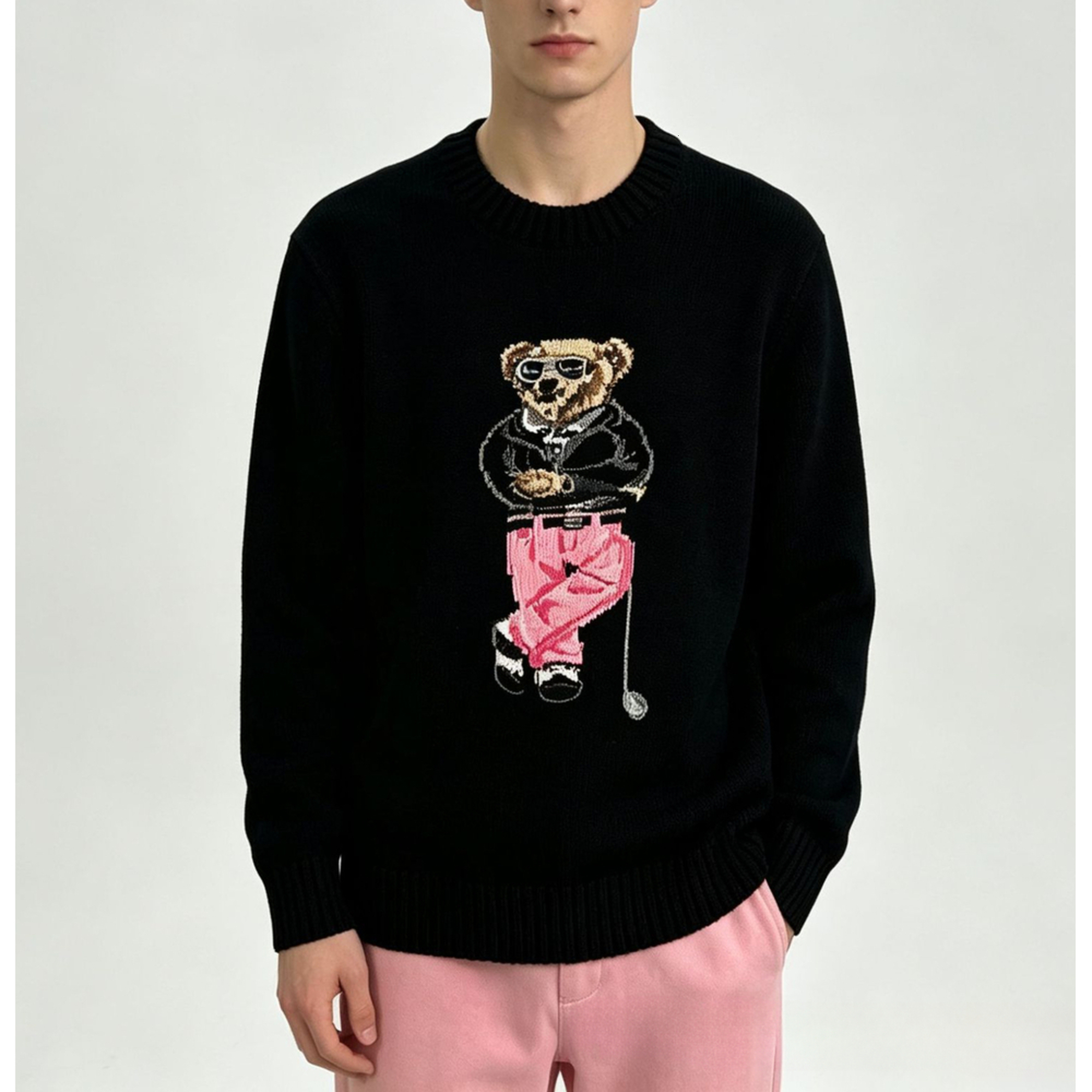 Designer Sweater Men's High-quality Pure Cotton Knitted Wool Sweater Collection - Extra Heavy Version With Popular Cartoon Bear Pattern Design