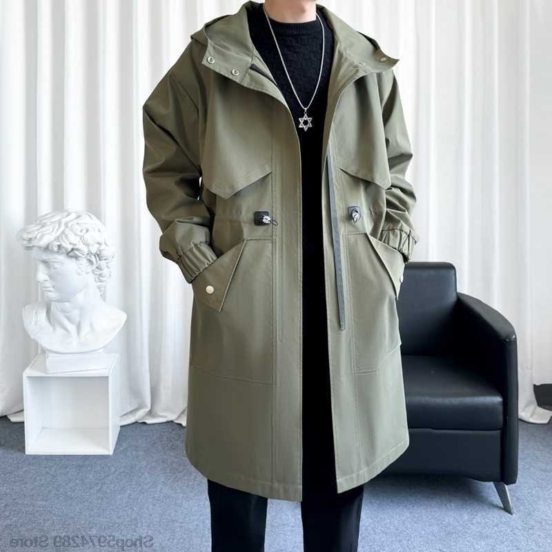 hooded men Trench 2024 coats Autumn New Classic Fashion Trendy Long Coat Men Casual Loose Comfortable Trench Coat D260902