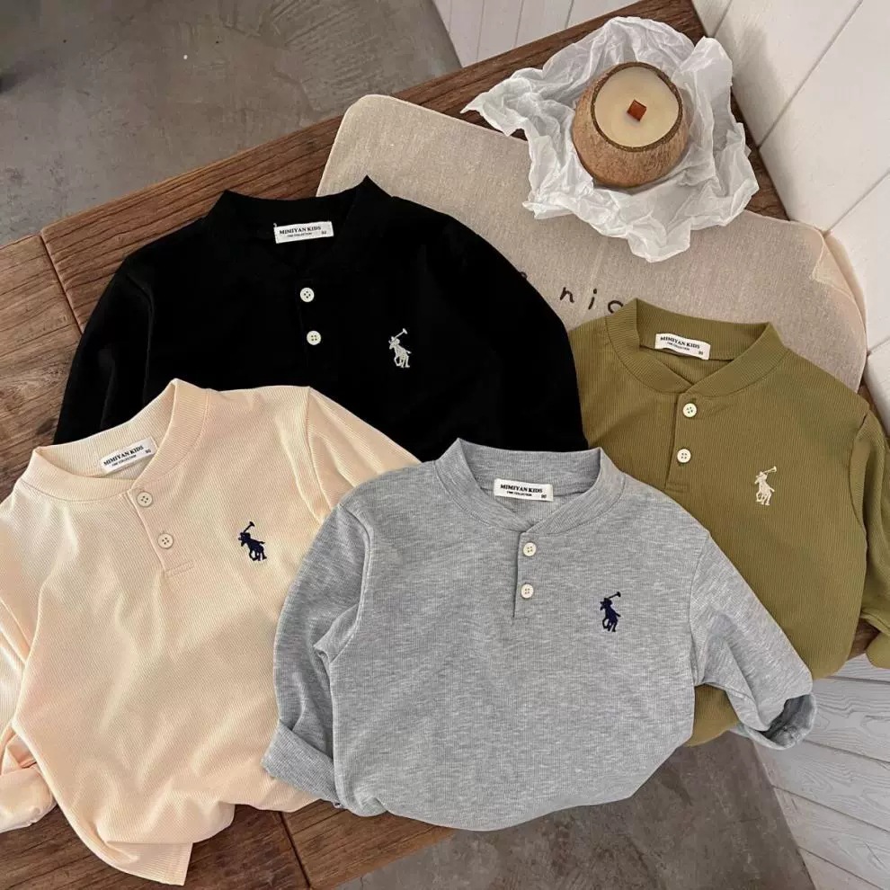 Free shipping luxury Kids T-shirts Children's long sleeved polo shirt embroidered collar long sleeved loose base top