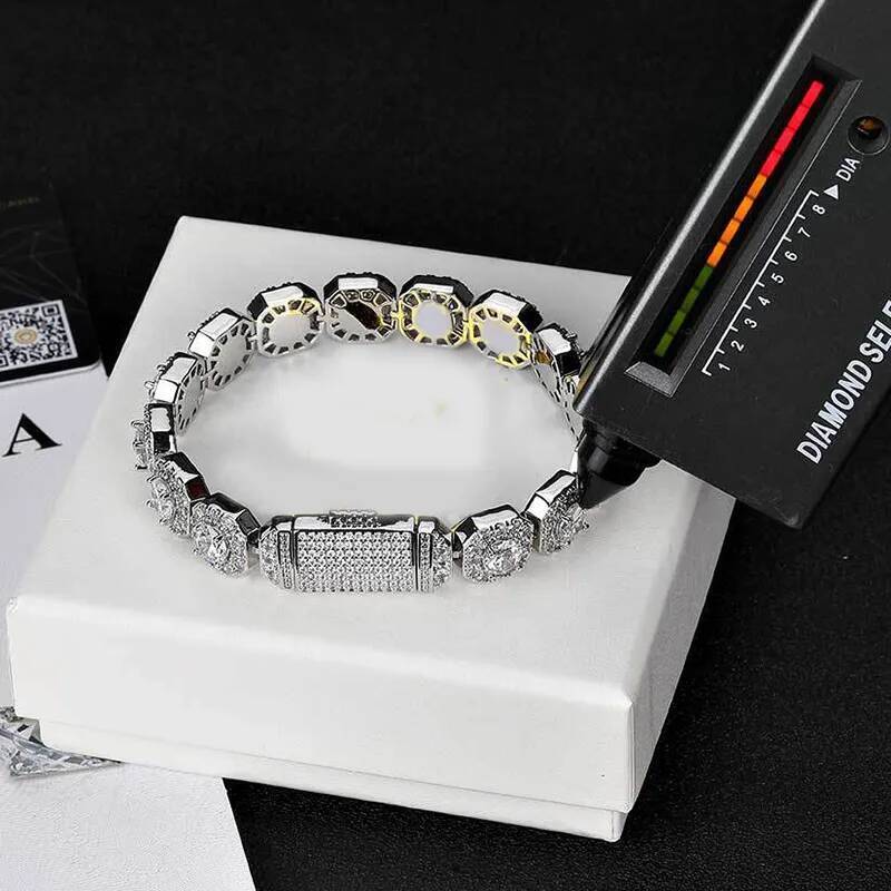 inlaid 1 row diamond 925 Silver 8mm 10mm 12mm width tennis bracelet hip hop mens designer jewelry Ice with VVS moissanite