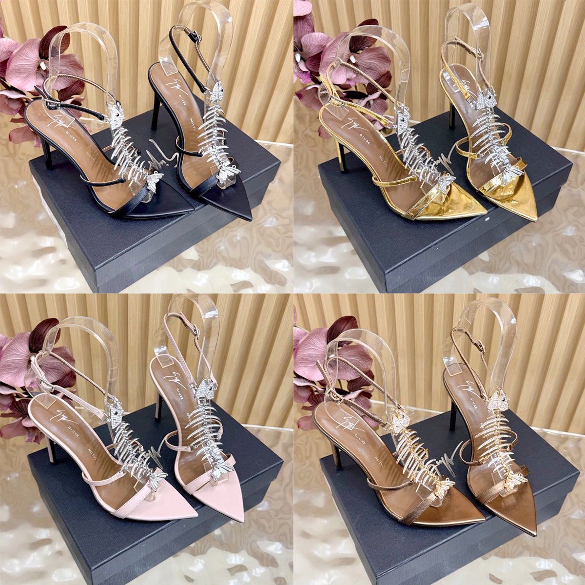 10a Fishbone High heels Sexy sandal women dress shoes Fashion Evening luxurys Designer Metal Buckle open toe slippers Party Wedding Ankle Strap Back