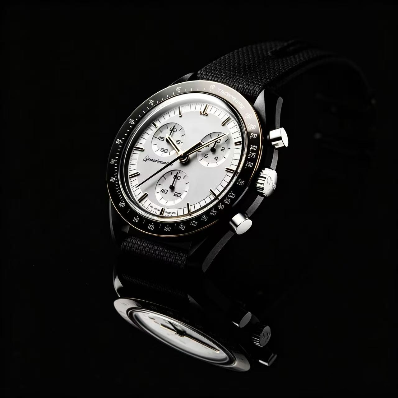 1969 Silver Bioceramic Planet Moonshine Mens Watch Full Function Chronograph Watch Mission To Mercury Nylon Luxury Quartz Clock Limited Edition Mast
