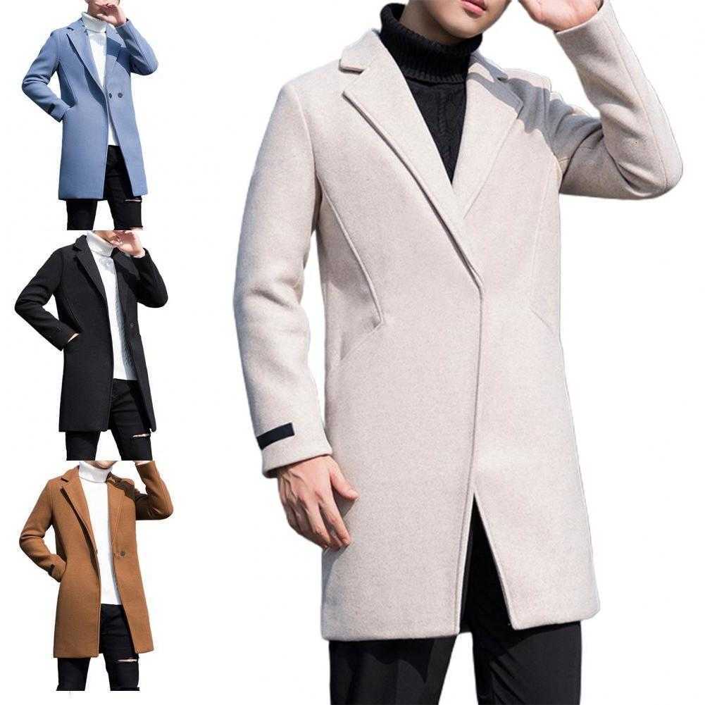 Single Men Trench Button Coat Korean Style Autumn Winter Thick Slim Windbreaker Coat for Daily Wear D260902
