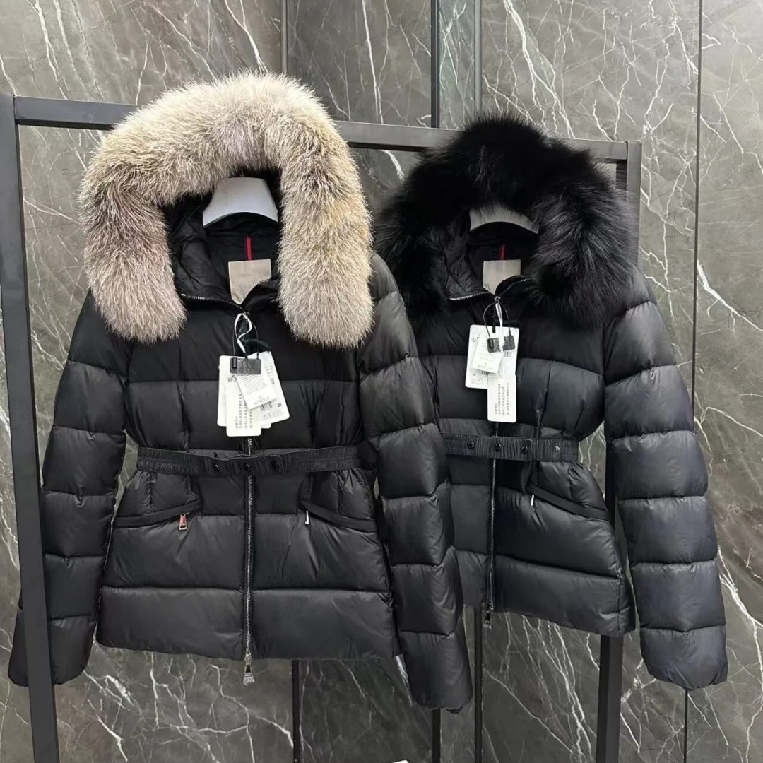 Designer Womans coat women jacket winter boed short down jackets fur coats real raccoon hair collar Puffer jacket women parka with belt lady cotton
