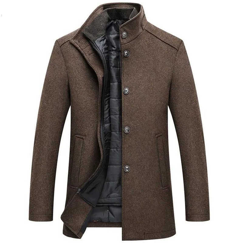 Thick Men Winter Windbreaker Long Wool Jackets Abrigo Hombre Man Stand Collar Single Breasted with Vest Woolen Coats D260902