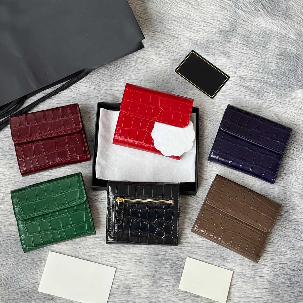 Leather designer wallet women 26ss purse crocodile three fold wallet top mirror quality bag coin pouch luxury card holder with gift box