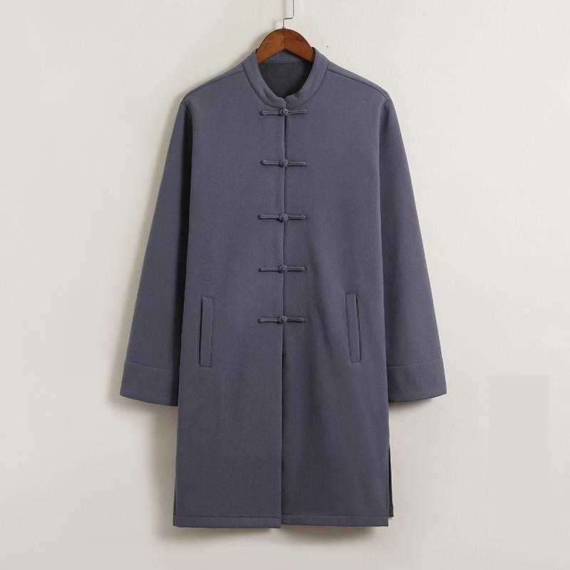 Clothing Chinese Men's M-5XL Traditional Streetwear Outerwear Oriental Robe Trench Coat Cotton Linen Long Fleece Tops D260902